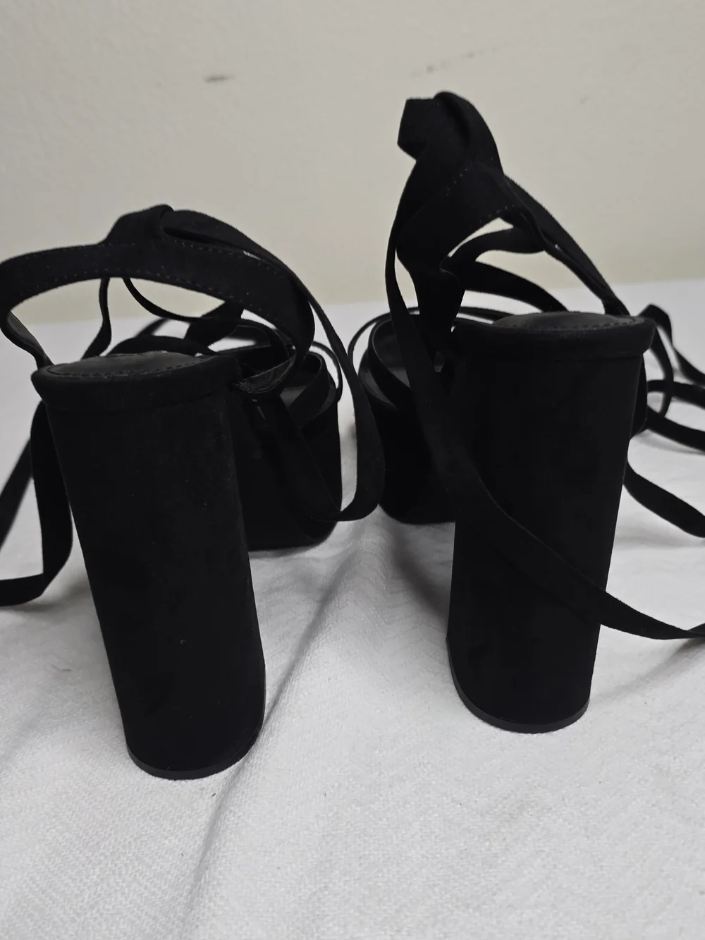 Black Platform Lace-Up Heels – Chunky Block Heel – Women's Size 10